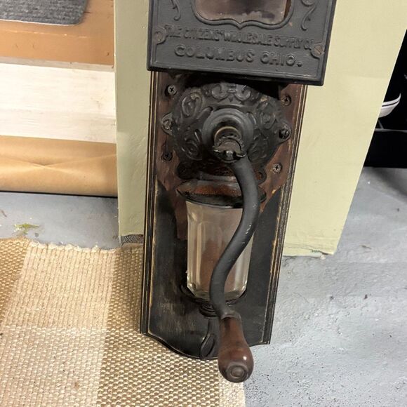 Vintage Black and Brown Wall-Mounted Coffee Grinder - Picture 2 of 10